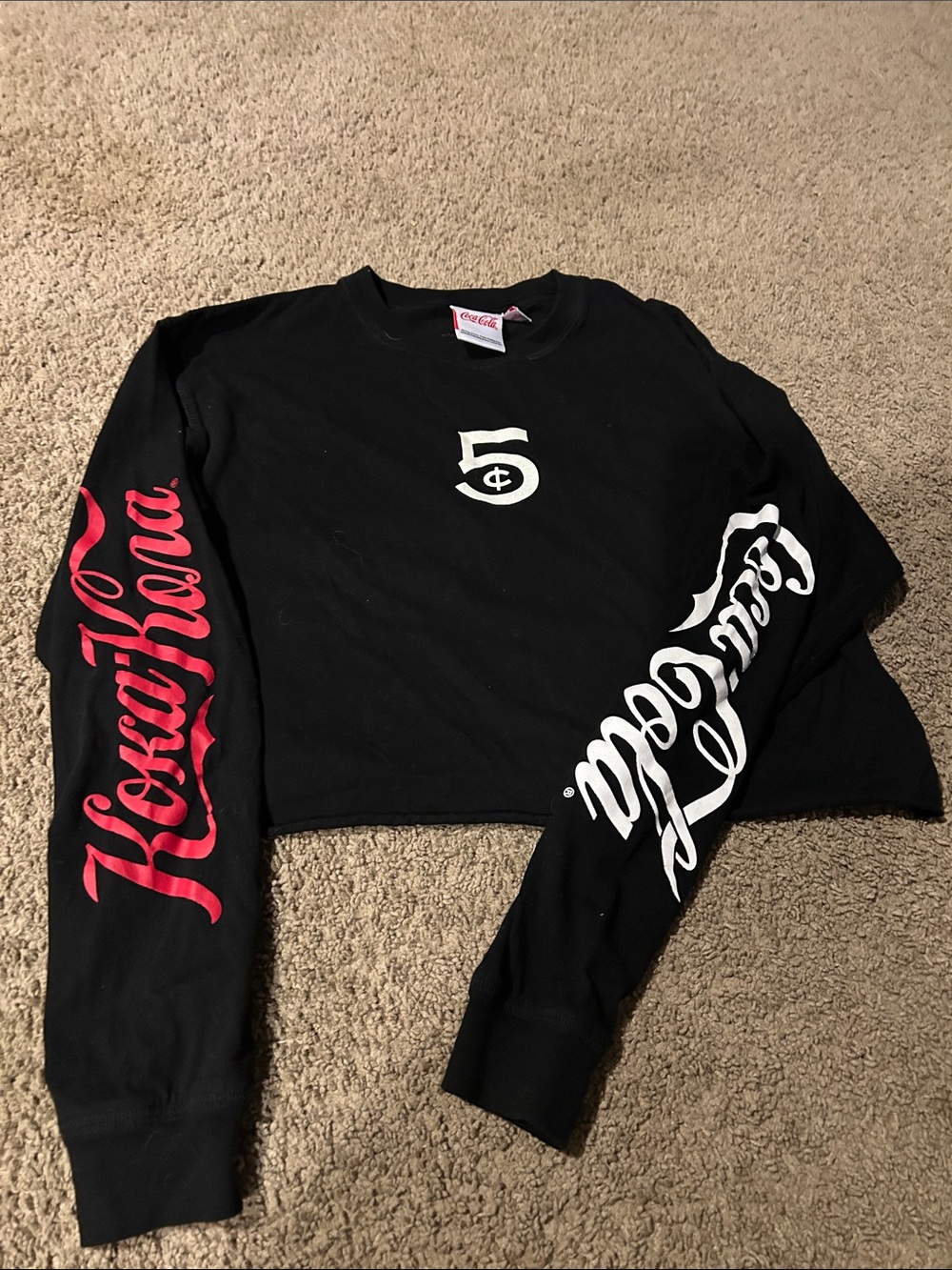 Coca-Cola Black Cropped Sweatshirt with Red and White Script